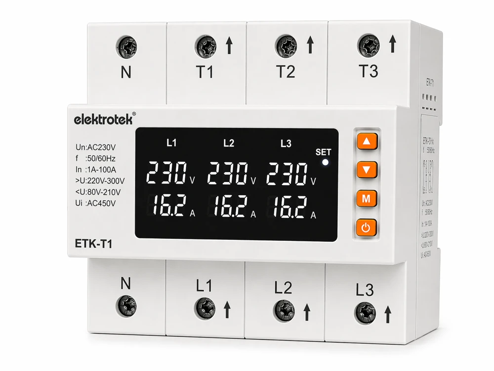 Elektrotek ETK-T1 100A voltaj ve akım koruma rölesi